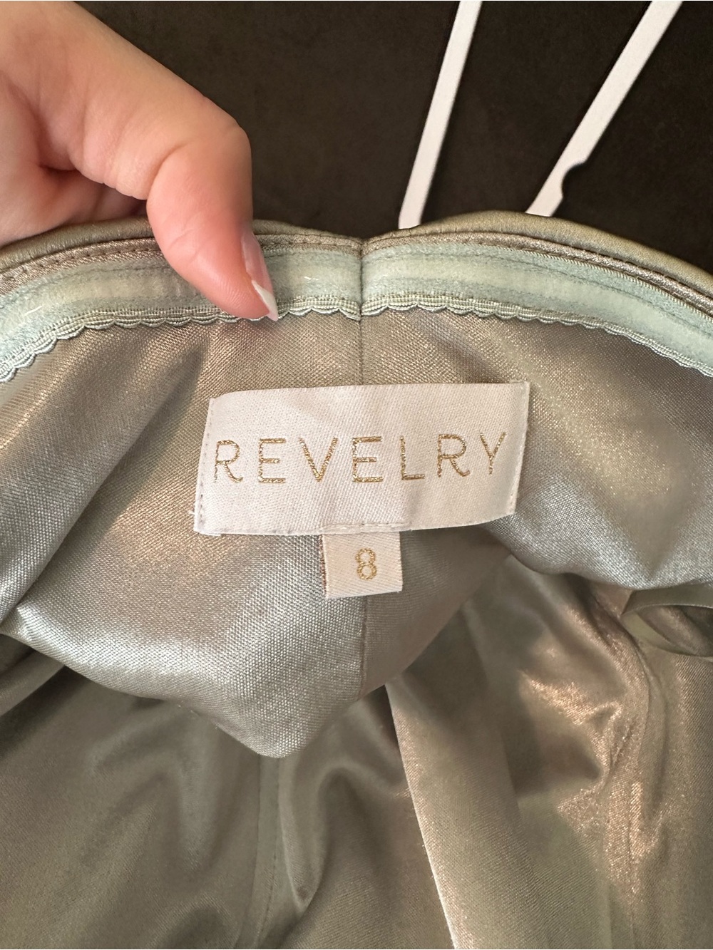 Revelry Satin Leo Dress in Silver Sage Sz 8 - Picture 14 of 14